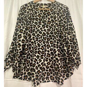 TF7014- Michael Michael Kors Leopard Print Blouse Long Sleeve Silk Blend Women’s